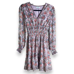 Max Studio Cottagecore Prairie Boho Floral Dress Smocked Waist Ruffle Hem XS